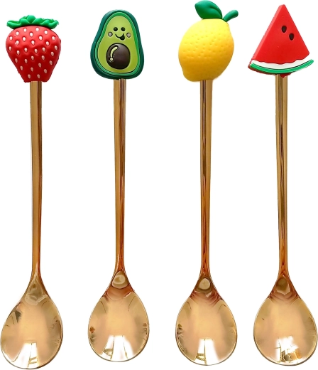 Gouden theelepels TORO met fruitmotief (4 st.)