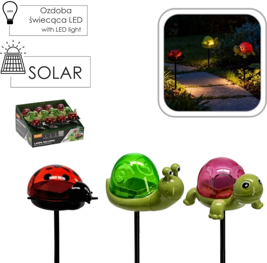 Zonnelampen voor in de tuin op prik in de vorm van schildpad, slak en lieveheersbeestje – warm wit