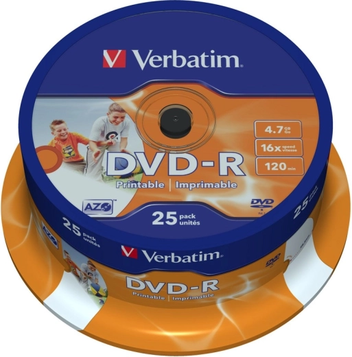 Verbatim DVD-R 4,7 GB 16x met groot oppervlak voor inkjetbedrukking - 25 stuks