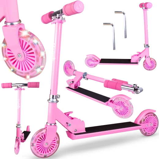 Kinderstep met twee wielen en lichtgevende wielen roze