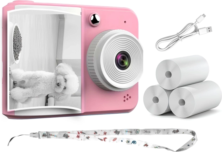 RENEW FORCE kindercamera met direct printen en 3 rollen papier, roze