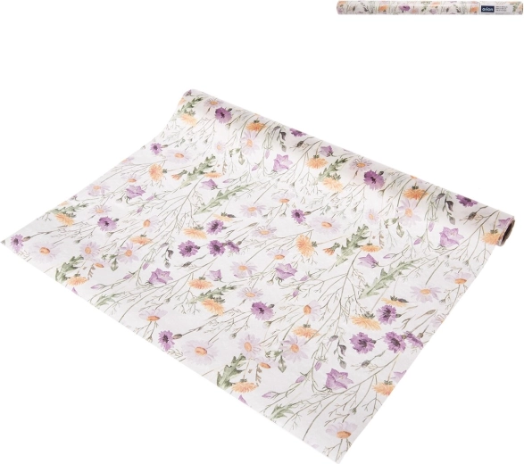 Papieren tafelloper met motief van lentebloemen, paars 40 × 180 cm
