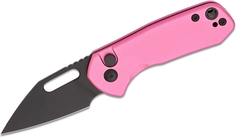 Zakmes CJRB Mini Pyrite, 5,5 cm, zwart PVD lemmet, roze aluminium handgreep
