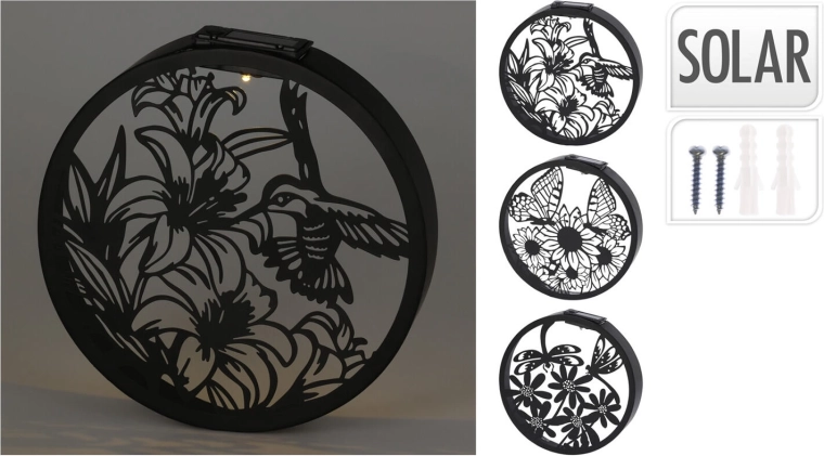 Zonnelamp wanddecoratie LED cirkel metaal zwart/goud 25 cm