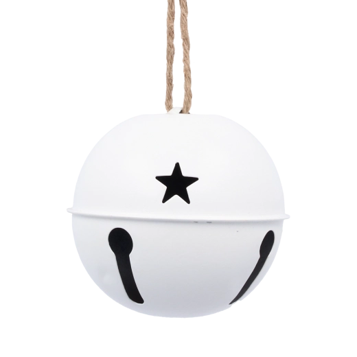 Witte metalen kersthangornament met belletje