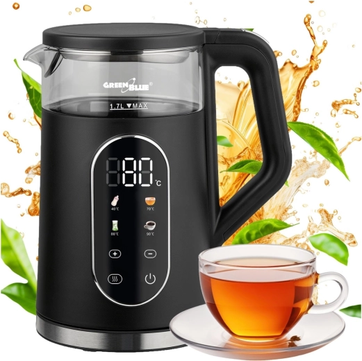 Draadloze waterkoker GreenBlue met temperatuurregeling 1,7 l zwart