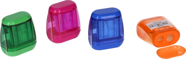 Puntenslijper voor twee potloden met reservoir - 4 kleuren