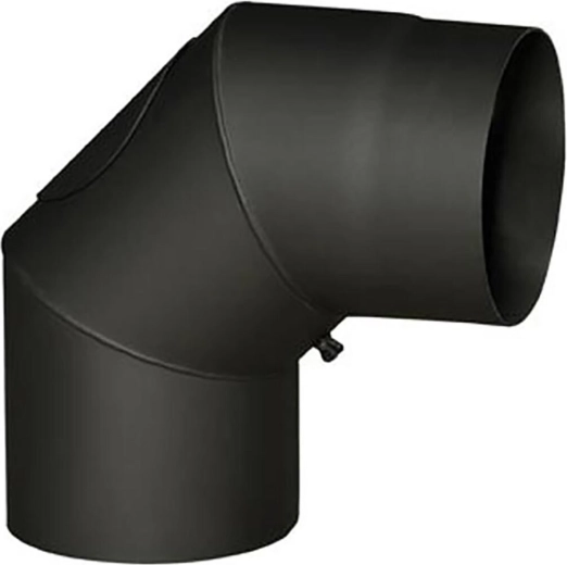 Rookbocht met reinigingsopening 200 mm, 90°, staal 1,5 mm, zwart