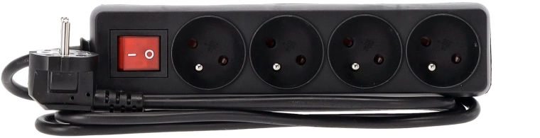 Overspanningsbeveiligde stekkerdoos met schakelaar, 4 stopcontacten, 1,5 m, zwart