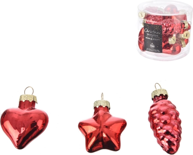 Glazen kerstboomdecoraties rood 12 stuks