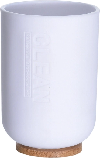 Badkamerbeker met bamboe basis 300 ml, wit