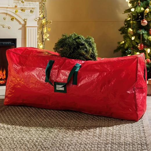 Opbergtas voor een kunstkerstboom van geweven PVC, rood, 165 × 38 × 76 cm