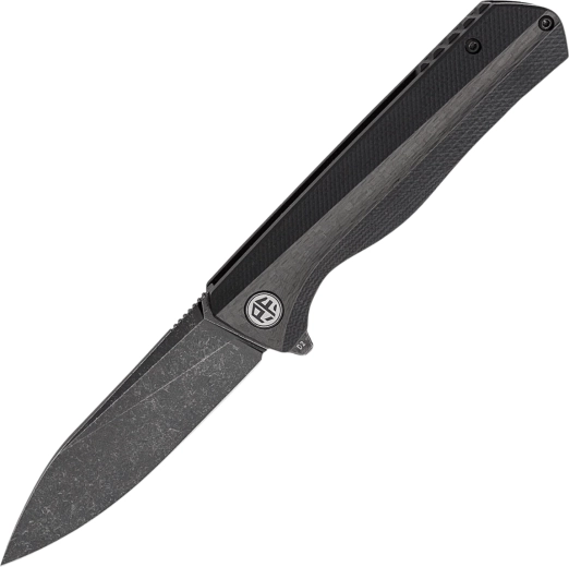 Petrified Fish Forward zakmes 9 cm, Black Stonewash, G10 en koolstofvezel