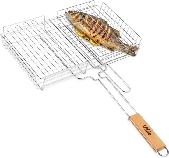 Vilde metalen grillmand met houten handgreep 41,5 × 28 cm