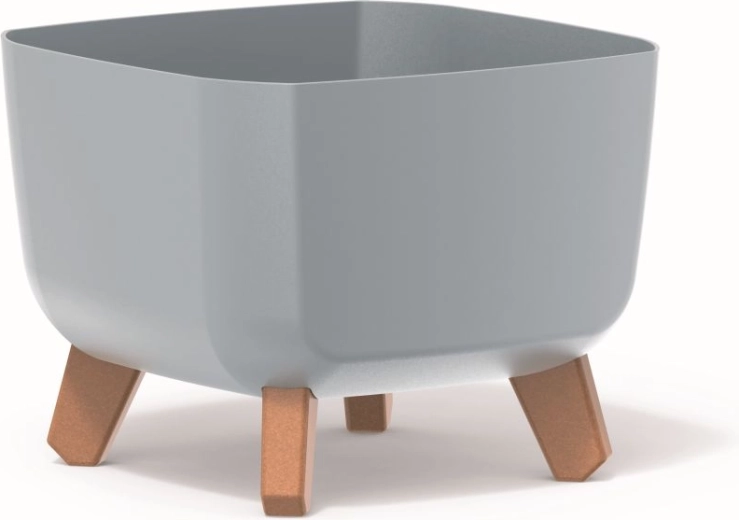 Bloempot Gracia Square 29 × 29 × 22 cm lichtgrijs met houtlook