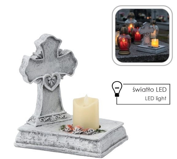 Decoratief kruis met LED-kaars 22,5 × 14 × 21,5 cm