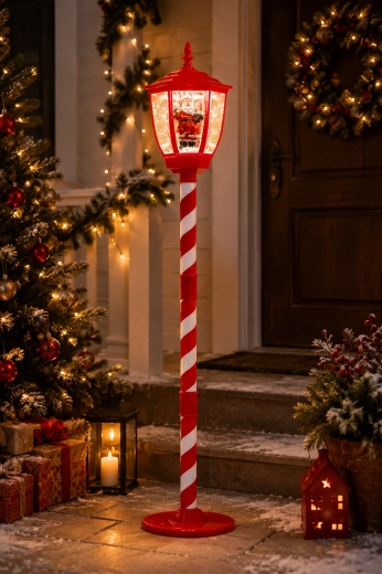 Kerst-lantaarn met LED-verlichting, de Kerstman, sneeuweffect en melodieën, 150 cm