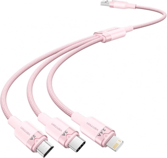 USB-kabel 3-in-1 1,5 m 3 A Vention (roze)