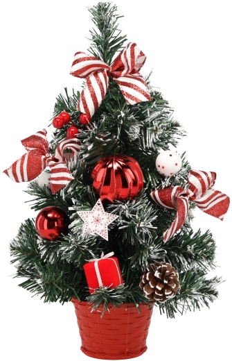Decoratieve kerstboom 40 cm in wit-rode kleur met bloempot