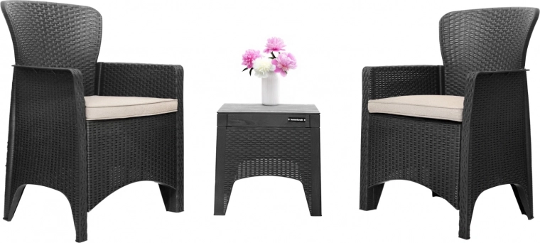 Tuinmeubelset voor terras of balkon – 2 fauteuils + tafel zwart