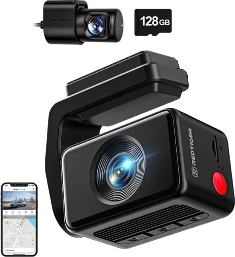 Dashcam REDTIGER F4 Pro WiFi 4K + 1080p met 128GB-kaart