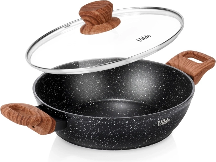 Diepe granieten pan met glazen deksel 24 cm, 2,2 l