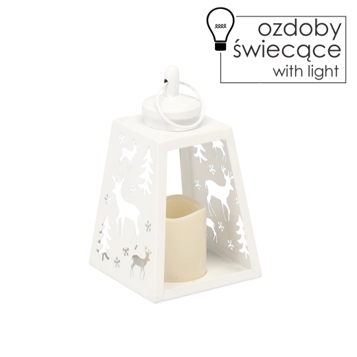 LED lantaarn van metaal wit met rendiermotief 12 × 21,5 cm