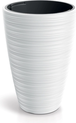Hoge geribde bloempot met inzet, diameter 39 cm, wit