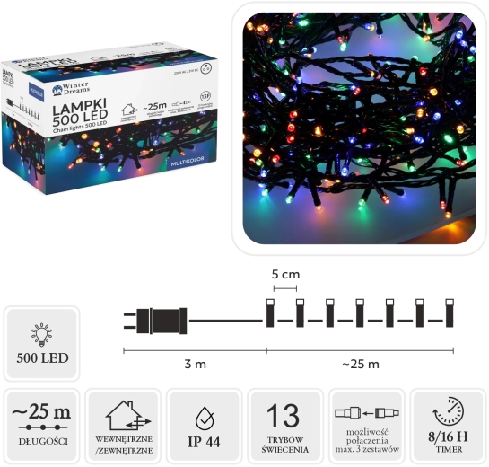 LED-lichtsnoer 500 multicolor 25 m
