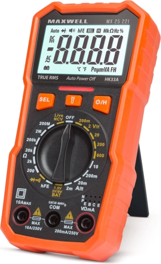 Digitale multimeter Maxwell met batterijtester en werklamp