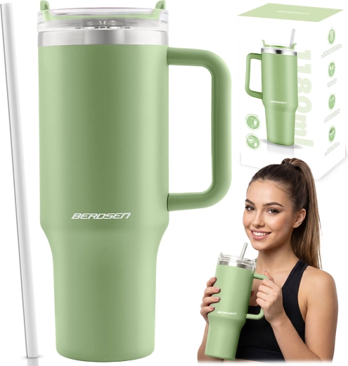 Berdsen vacuüm thermobeker met rietje 1180 ml groen
