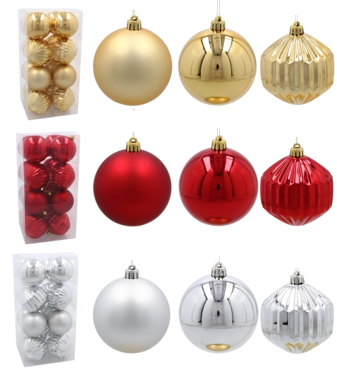 Set van kerstballen 8 cm, 16 stuks – rood, goud en zilver, onbreekbaar