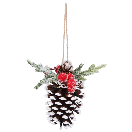 Kerstornament dennenappel bruin met rode accenten 20 cm