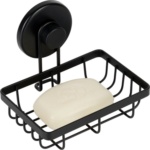 Metalen doucherekje met zuignap, zwart, 13,5 × 10,5 × 11,5 cm