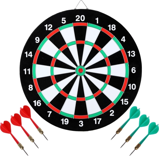 Dubbelzijdig dartbord NILS Fun TDN05 2-in-1 met 6 stalen darts