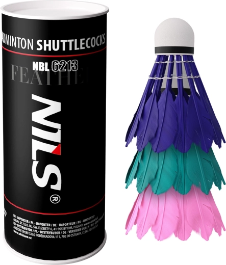 NILS badmintonshuttles van veren, multicolor, 3 stuks