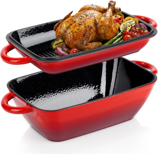 Gietijzeren geëmailleerde braadslede-set 2-in-1 met deksel CAST ENAMEL 3,5 / 1,5 l