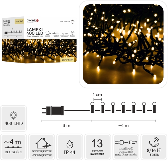 LED-clusterlichtsnoer 400 LED warm wit, 7 m voor binnen en buiten