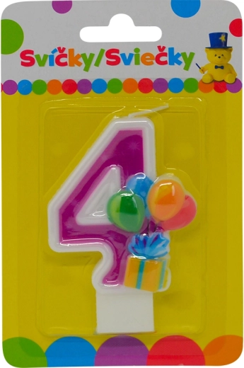 Verjaardagskaars cijfer 4 met ballonnen
