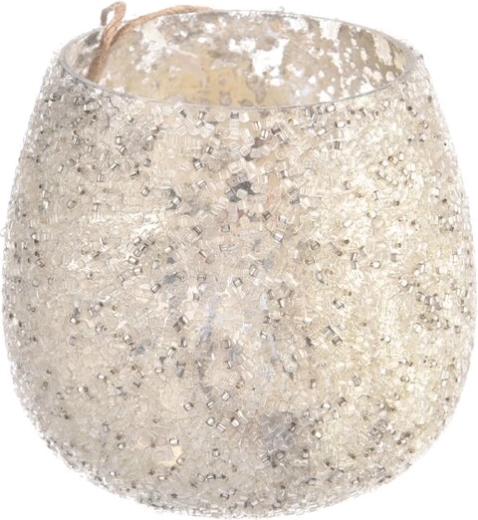 Glazen kaarshouder met kralen in zilverkleur 7 × 7 × 8 cm