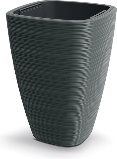 Bloempot Vena Square 38,8 cm – donkergrijze kunststof bloempot met inzet