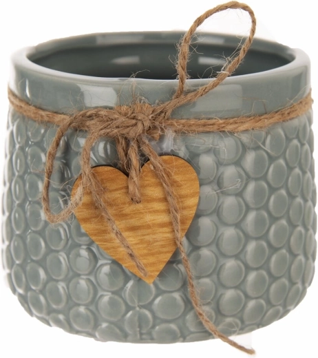 Decoratieve bloempot van keramiek en hout groen-grijs 9 × 9 × 11 cm