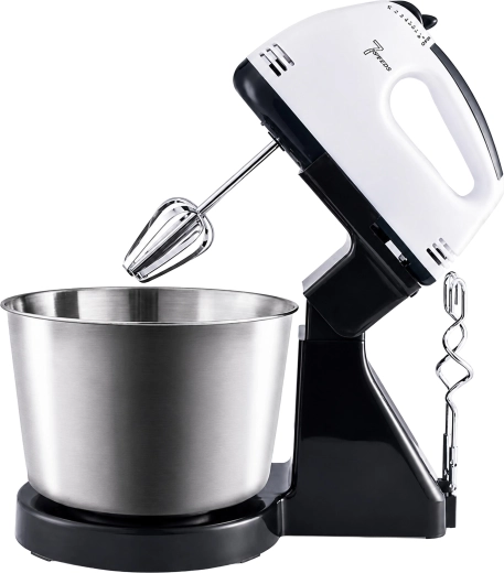 Keukenhandmixer met standaard en roestvrijstalen kom, 7 snelheden