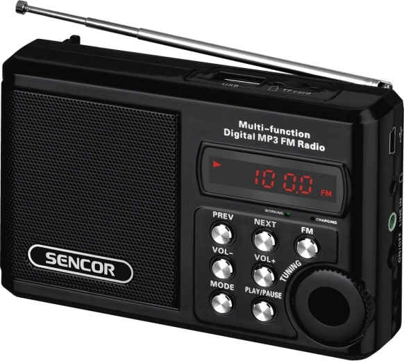 Zakradio met MP3, USB en microSD, lithium‑ionbatterij tot 10 uur