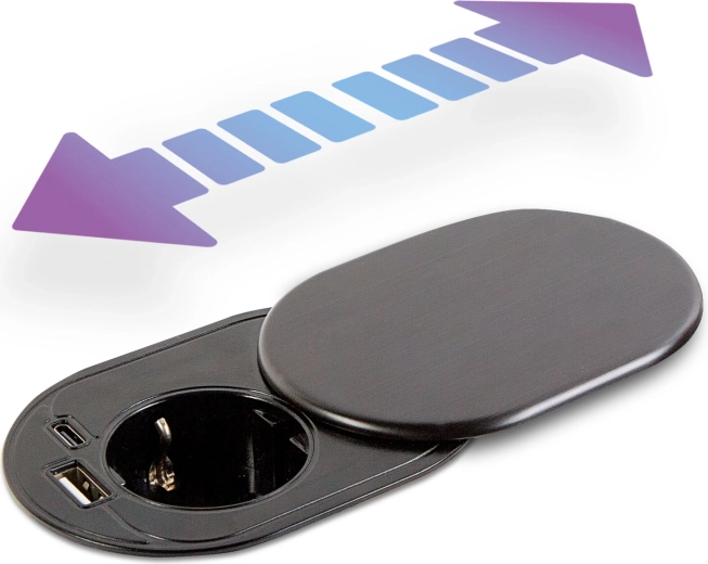Ingebouwd stopcontact voor bureaus met USB-A en USB-C Slide it
