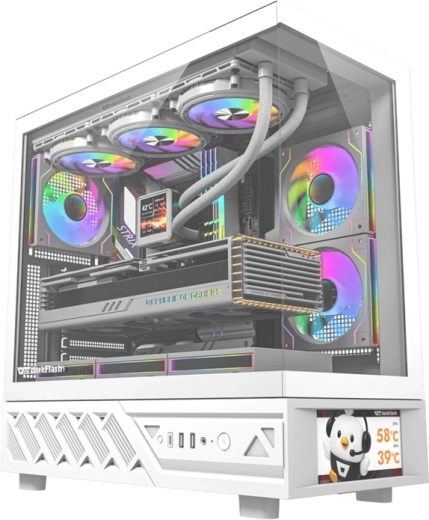 Computerbehuizing DarkFlash met IPS‑display (wit) + 6 ventilatoren
