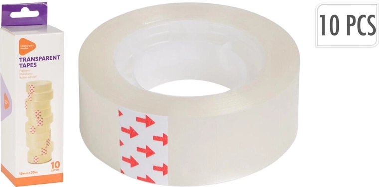 Transparante plakband 15 mm × 30 m, verpakking 10 stuks