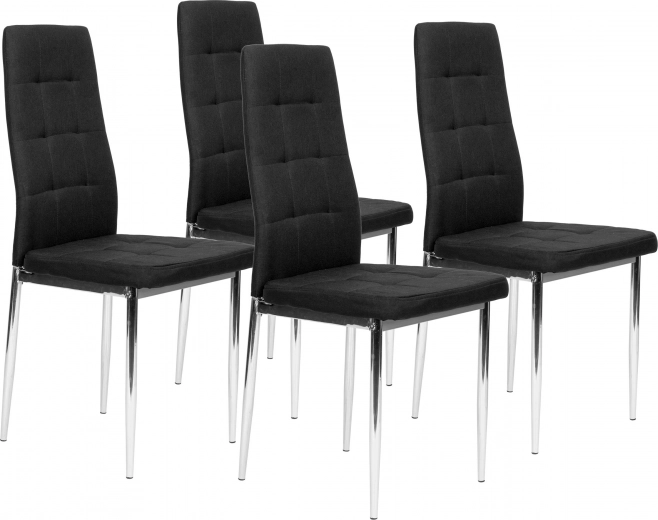 Set van 4 zwarte stoelen voor de woonkamer en eetkamer met verchroomde poten