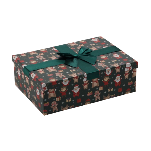 Kerstcadeaudoosje met bordeauxrode strik – Groene strik