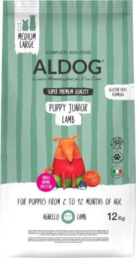 Aldog Puppy Junior Lamb Medium/Large brokjes voor puppy’s van middelgrote en grote rassen 12 kg